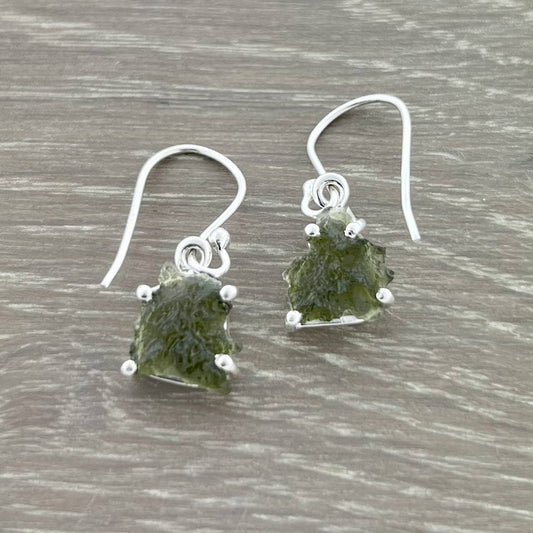 MOLDAVITE STERLING SILVER EARRING