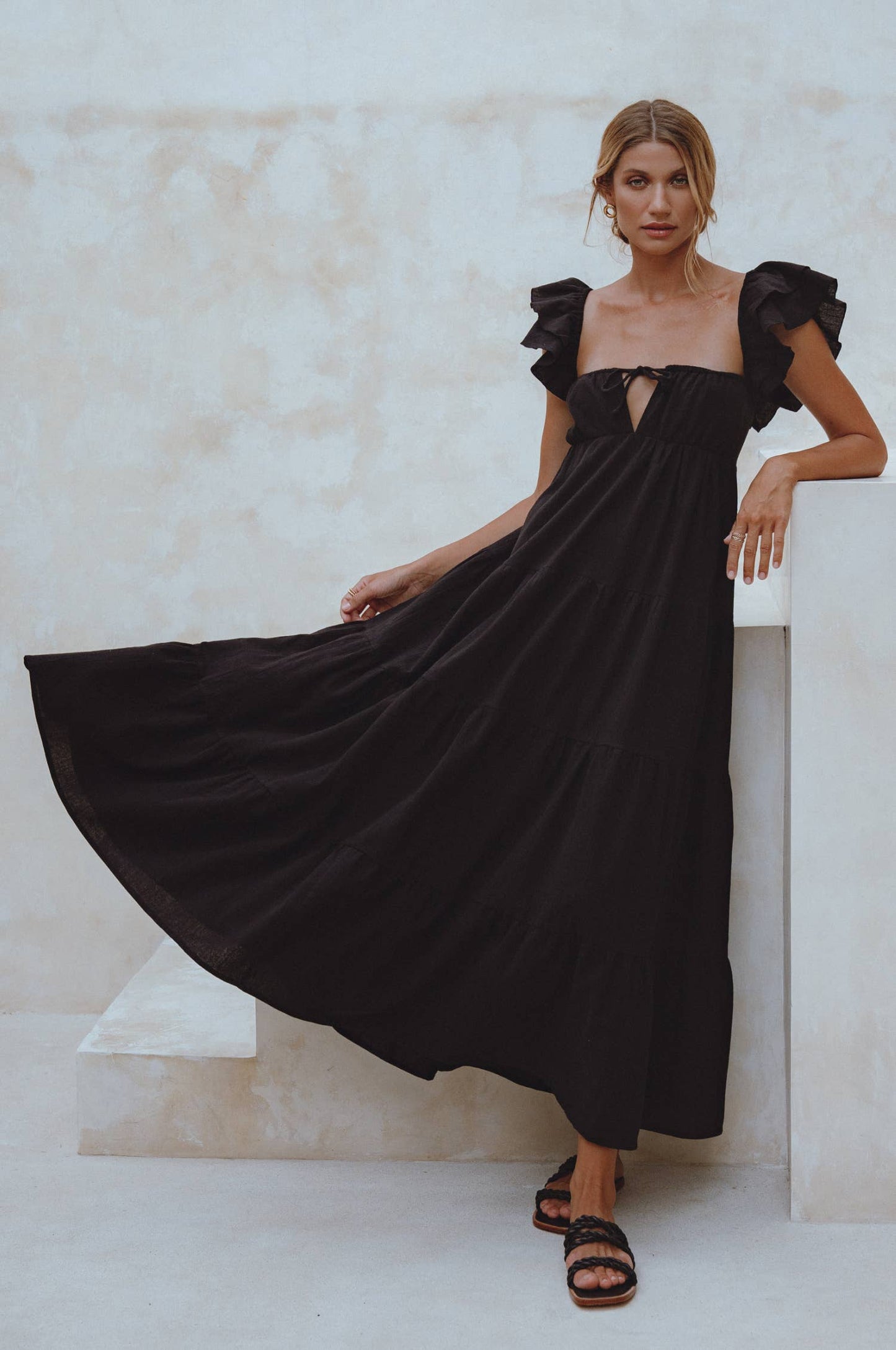 Nymph Bohemian Linen Maxi Dress- Black