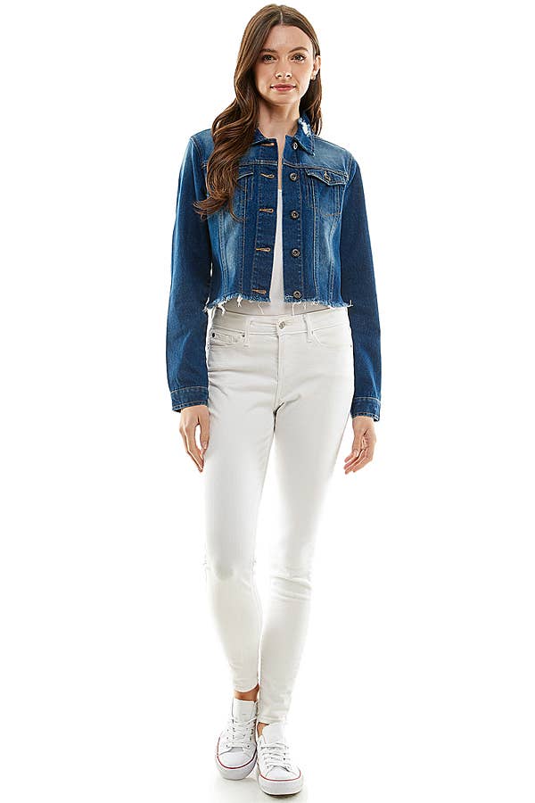 Ladies Corpcut Denim Jacket with Distressed