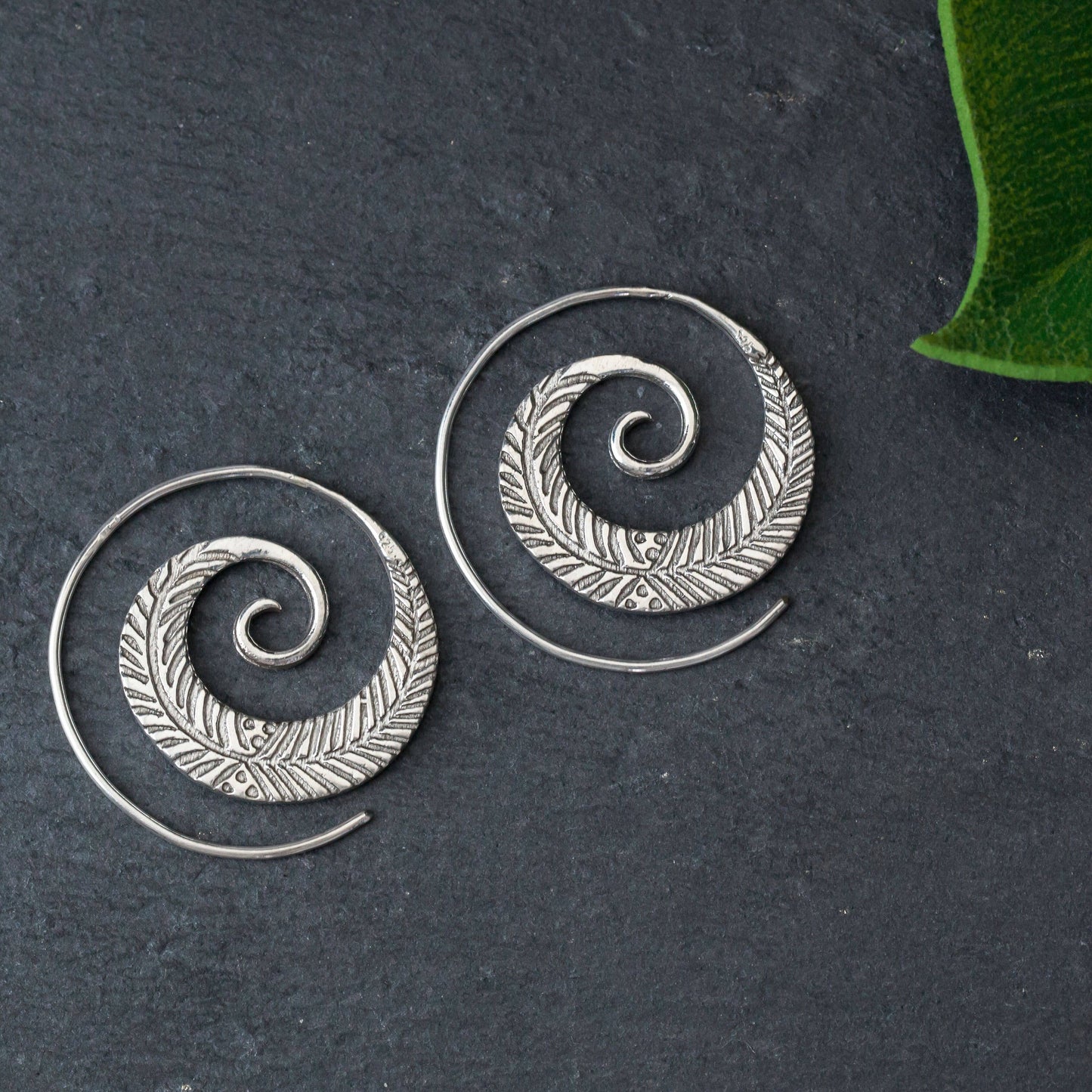 Hill Tribe Sterling Silver Feather Spiral Earring