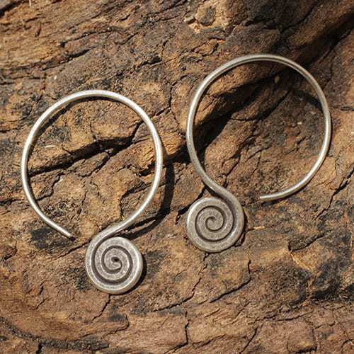 Hill Tribe Sterling Silver Coil Drop Hoop Earring