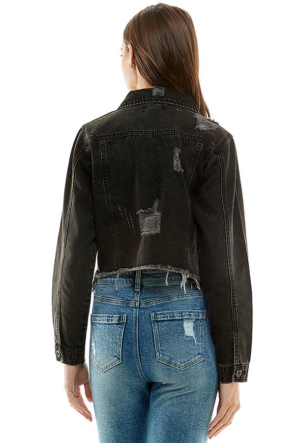 Ladies Corpcut Denim Jacket with Distressed