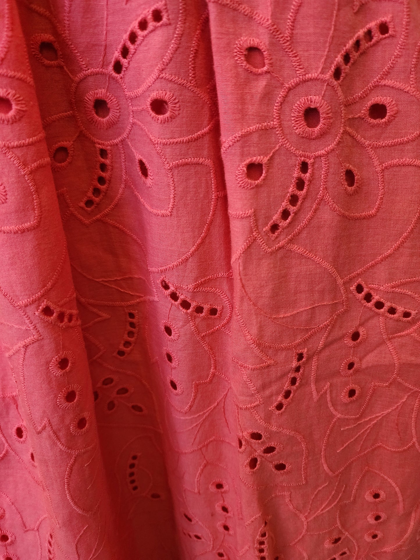 Coral Eyelet Midi Dress