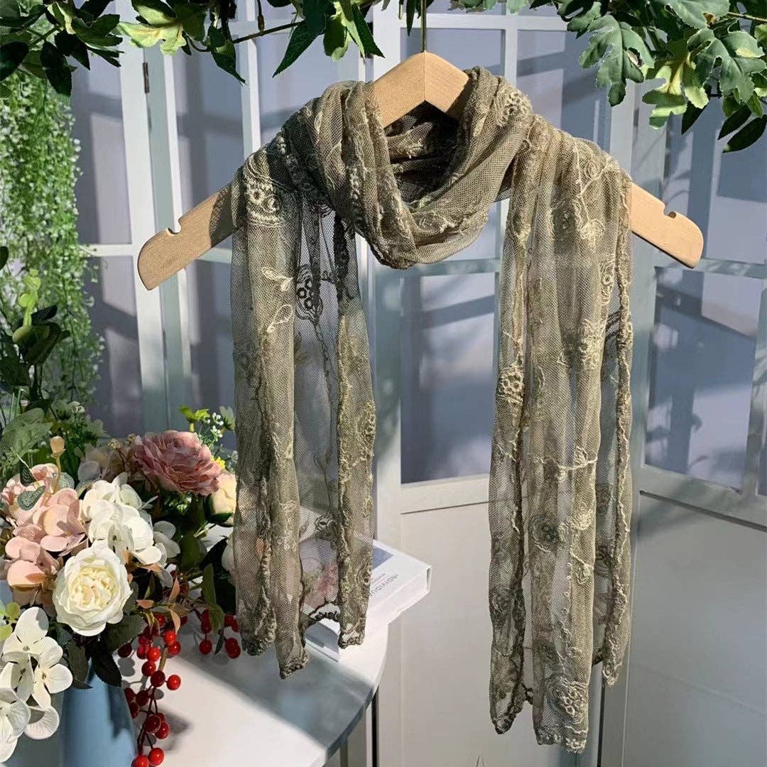 Scravii - Embroidered Lace Small Shawl Scarf