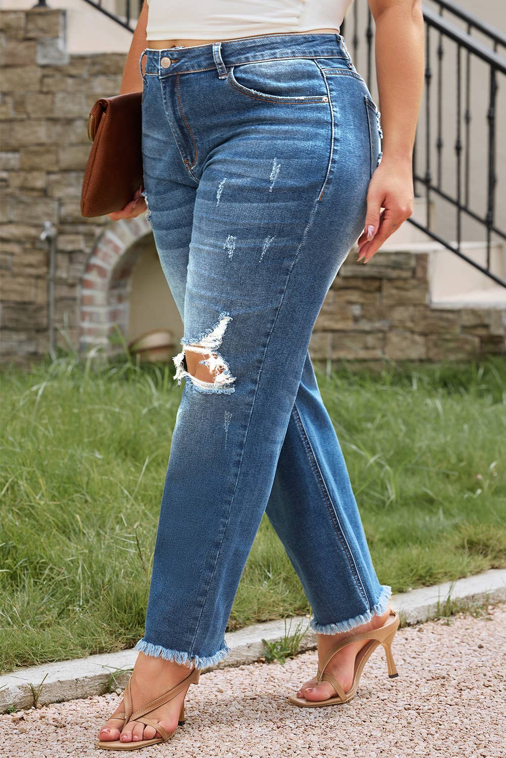 Acid Washed High Waist Distressed Jeans