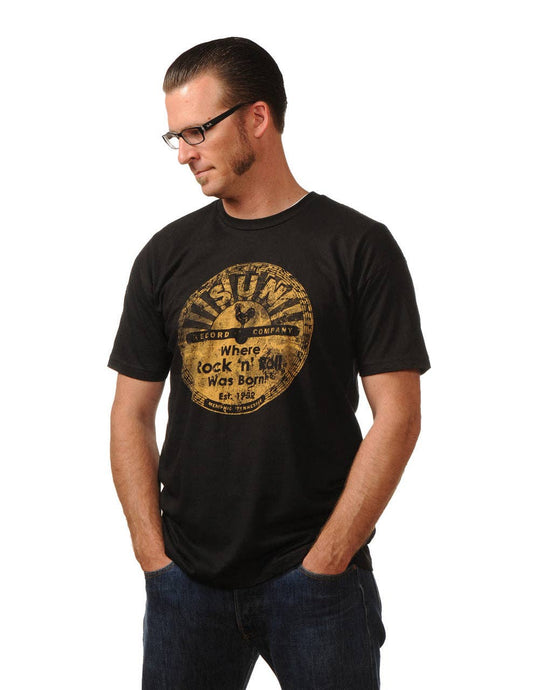 Sun Records Distressed Logo Men's Tee in Black