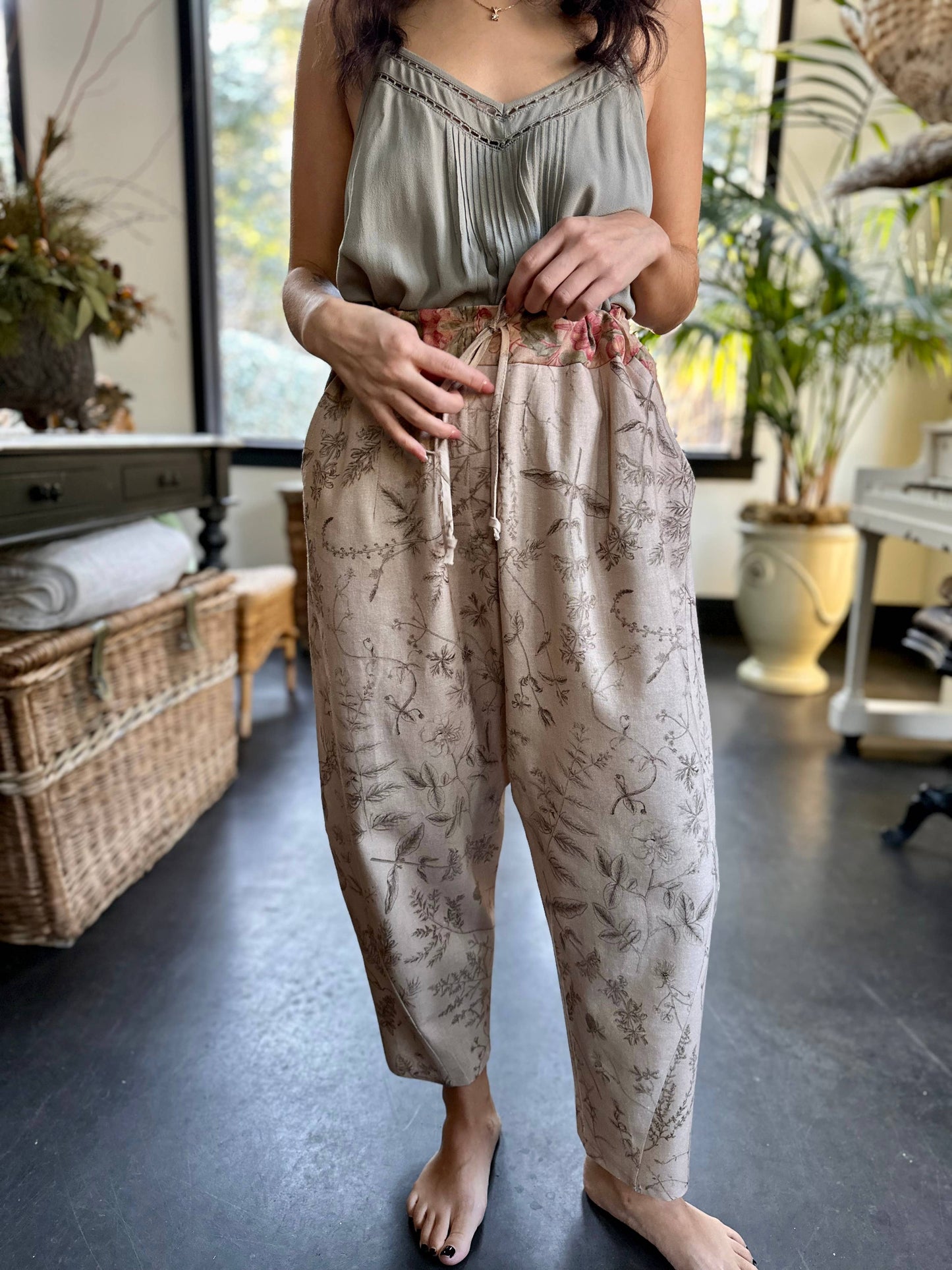 Map of My Heart Printed Boho Artist Pants in Oat