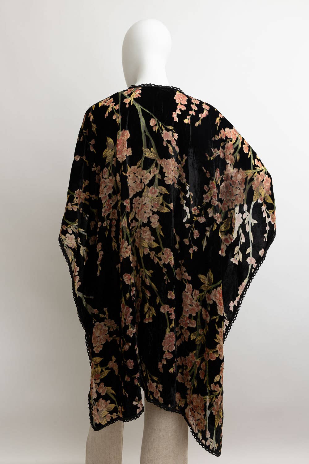 Velvet Blossom Longline Kimono w/ Cinched Armholes