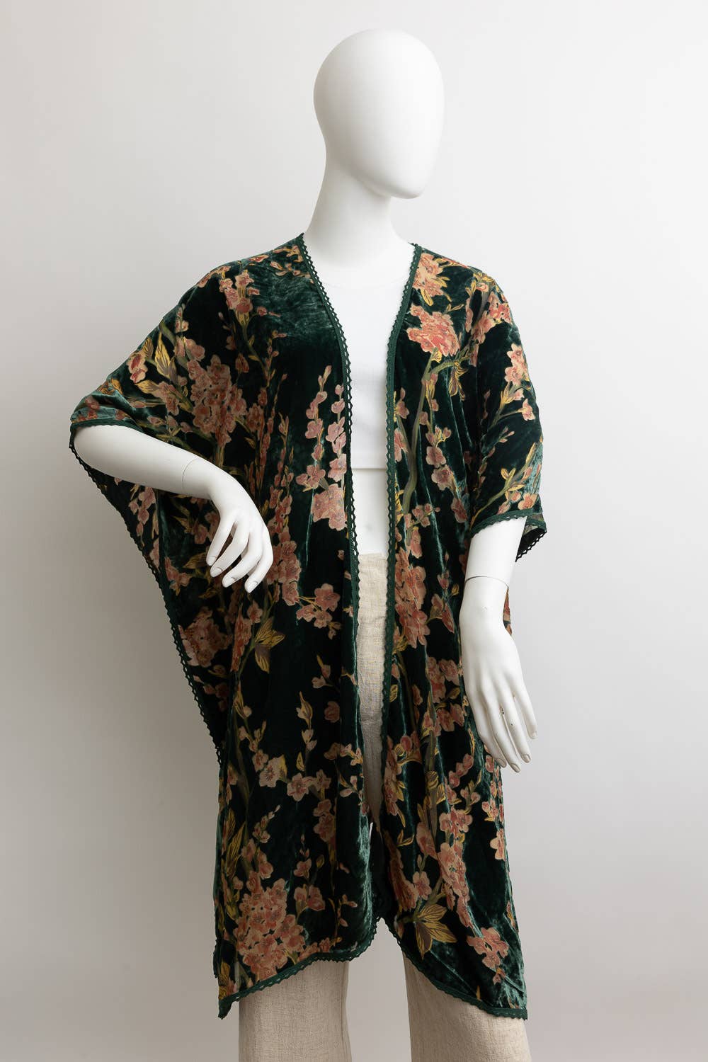 Velvet Blossom Longline Kimono w/ Cinched Armholes