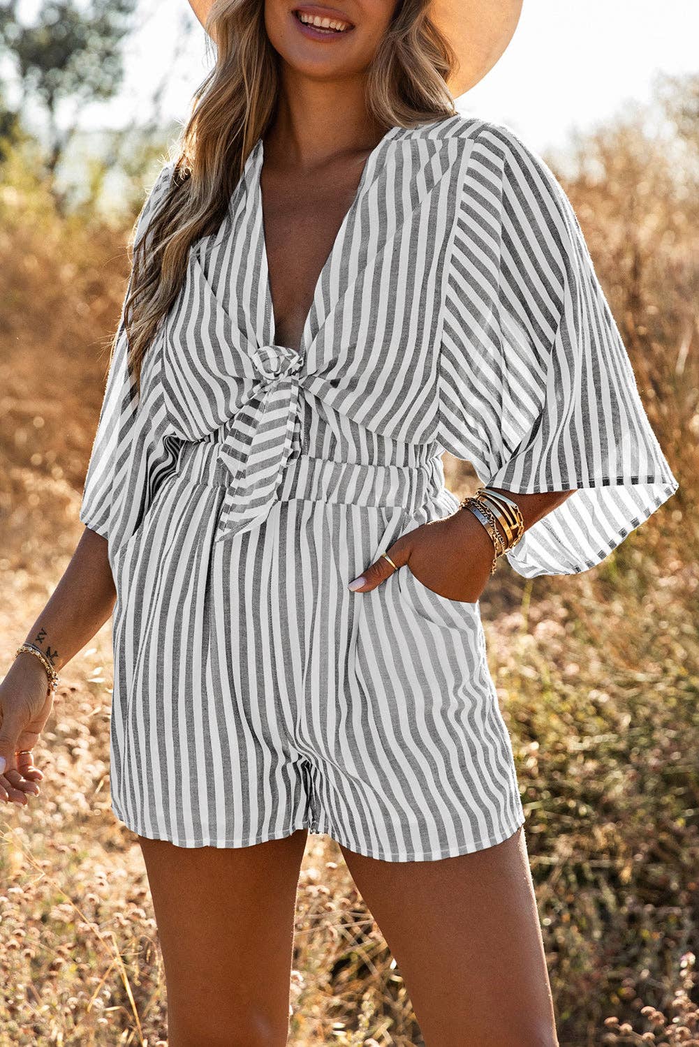 Sunset Stripe Kimono Romper