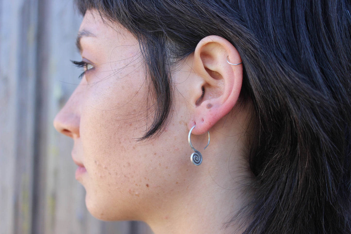 Hill Tribe Sterling Silver Coil Drop Hoop Earring