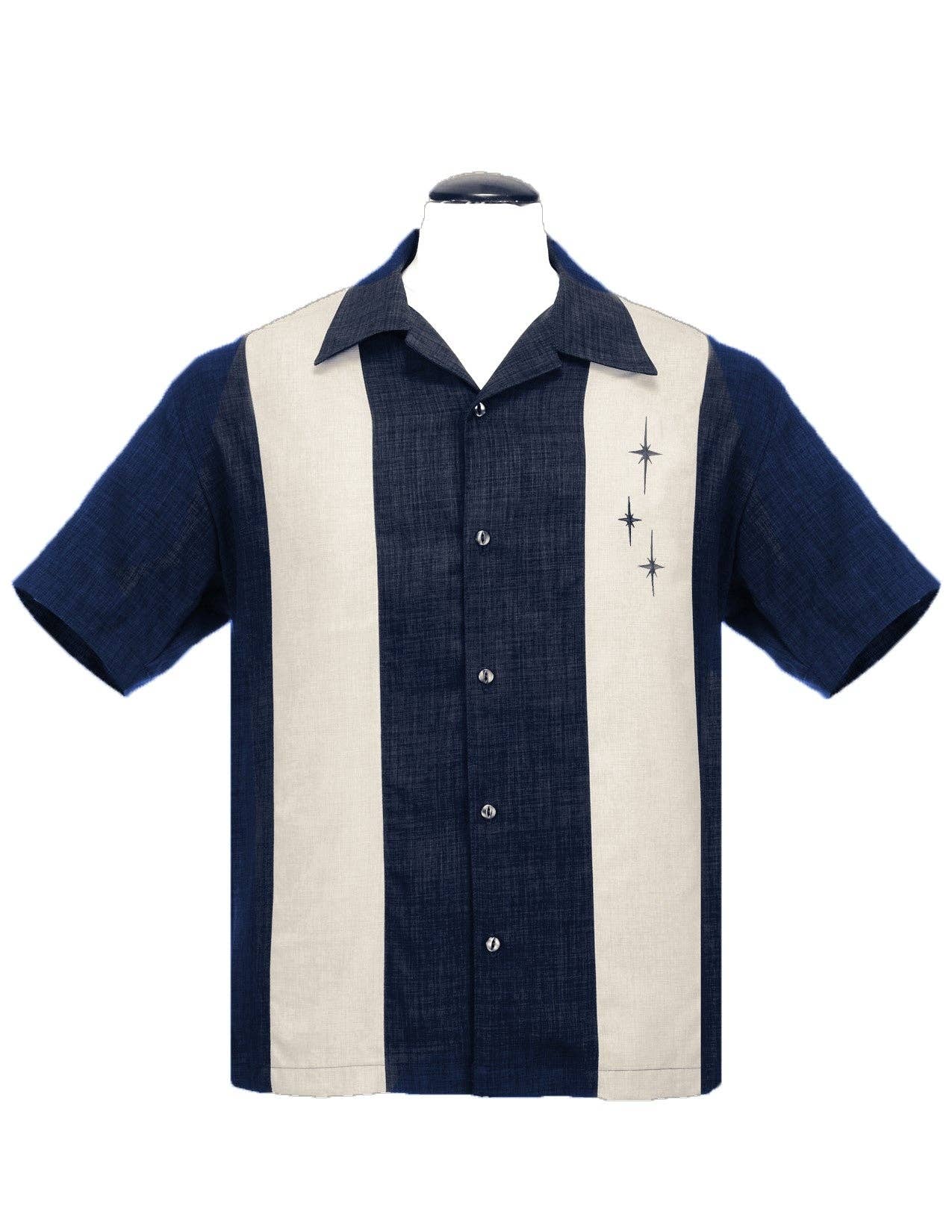 Three Star Panel Bowling Shirt in Denim