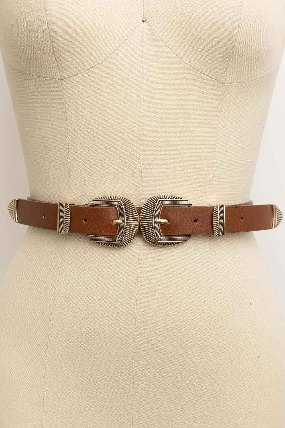 Double Buckle Vegan Leather Belt