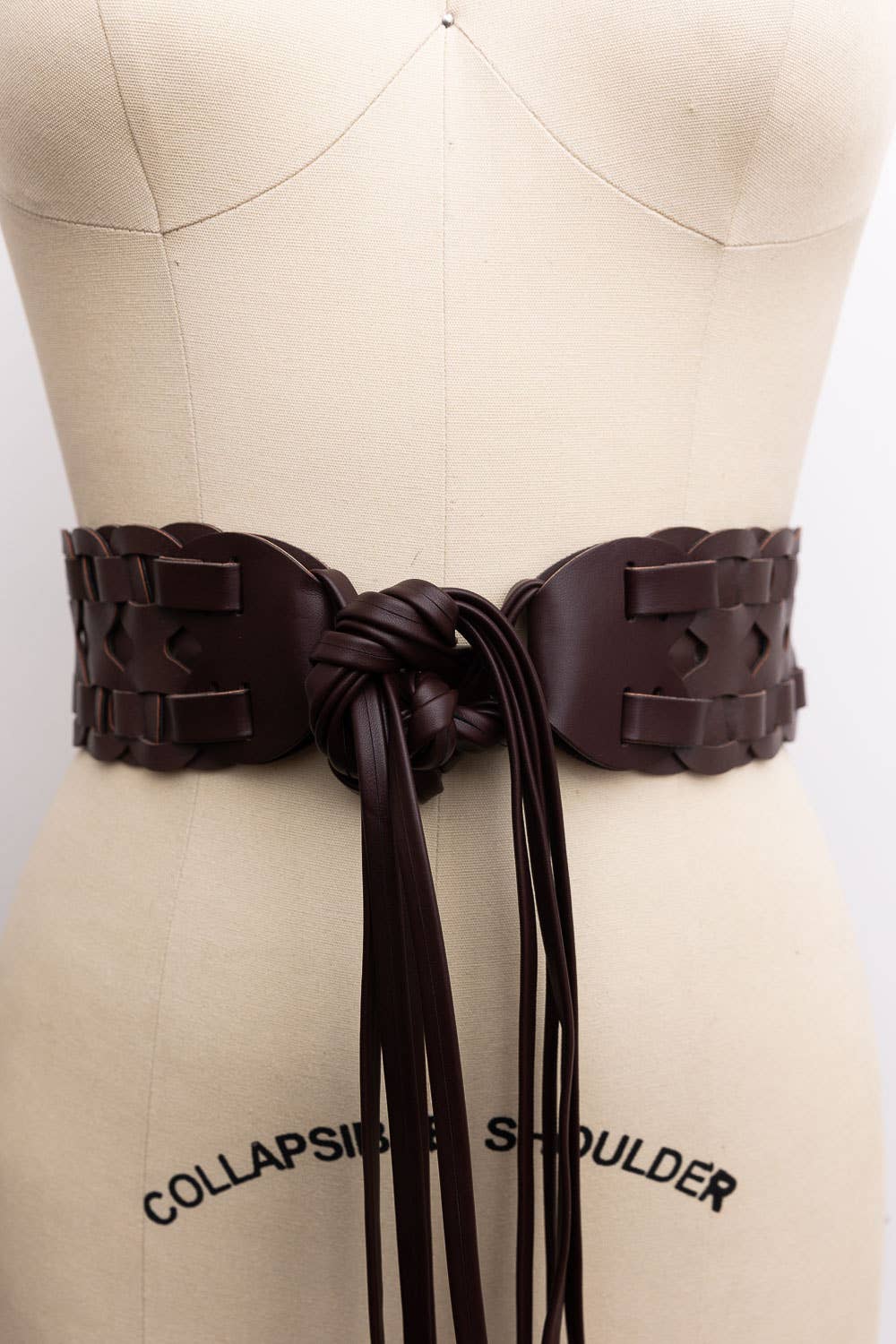 Wide Woven Leather Waist Tie Up Belt