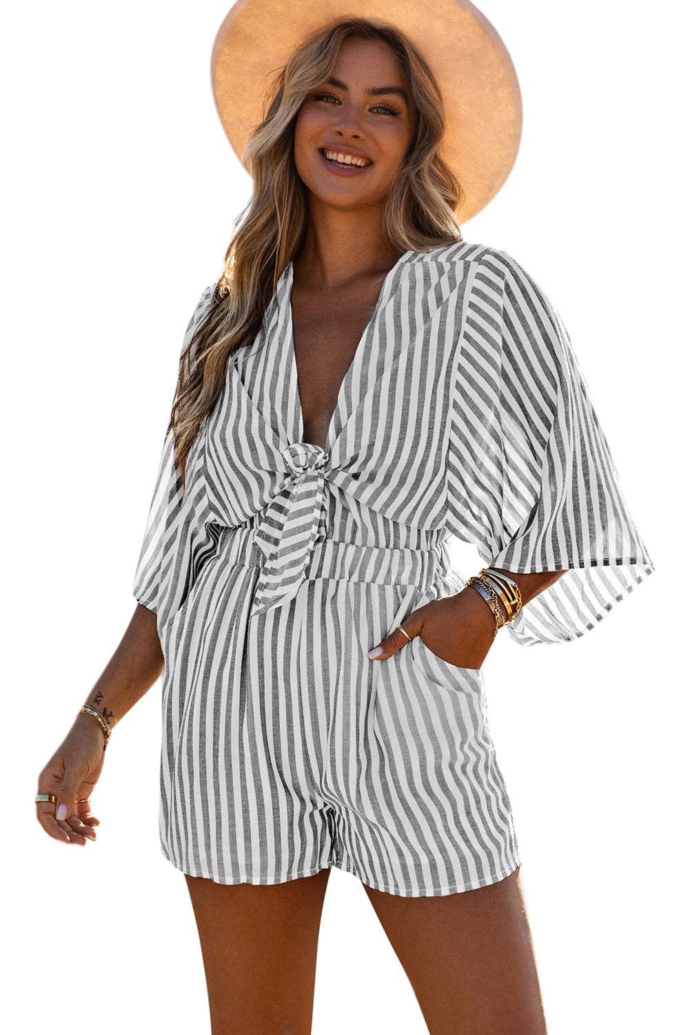 Sunset Stripe Kimono Romper