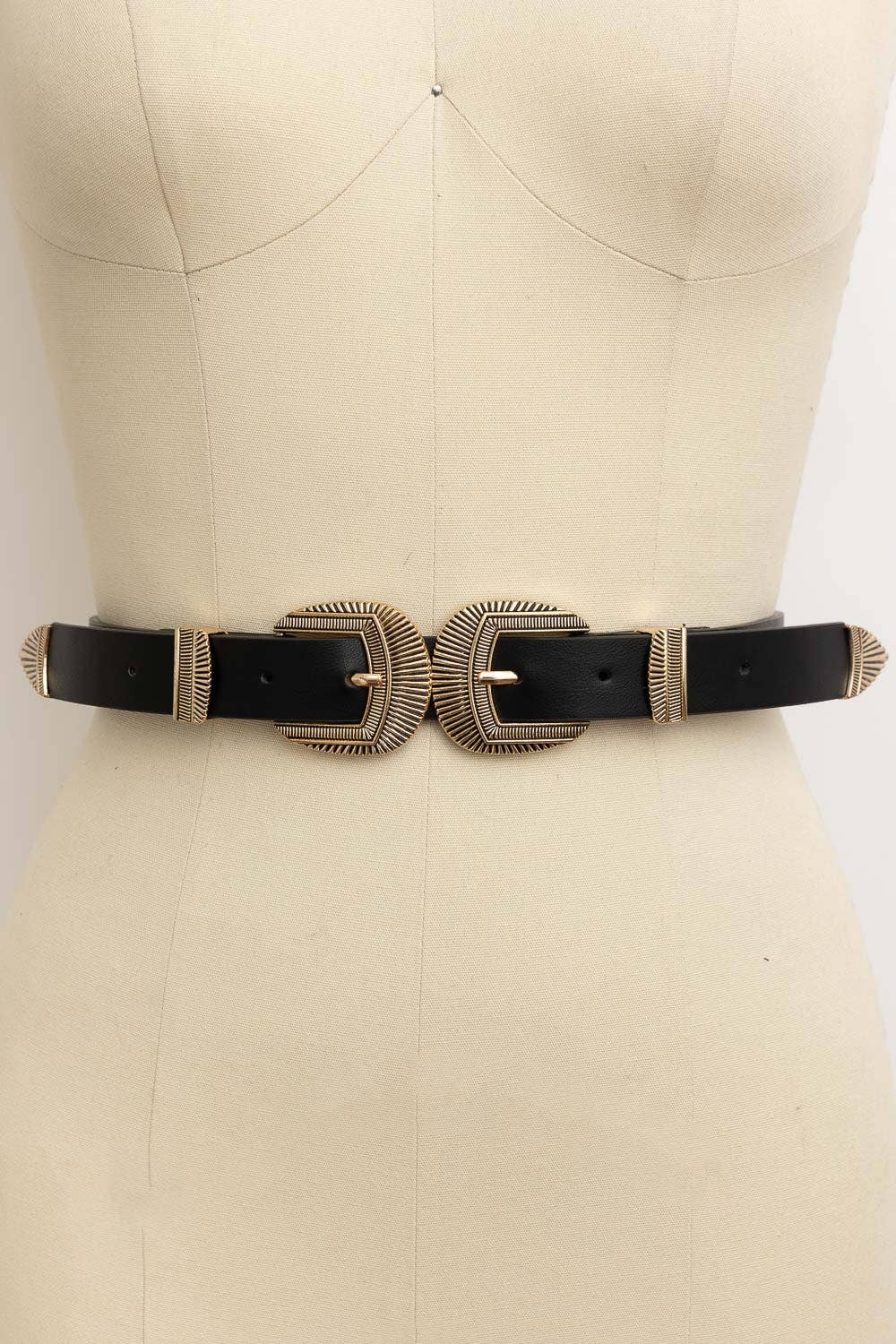 Double Buckle Vegan Leather Belt