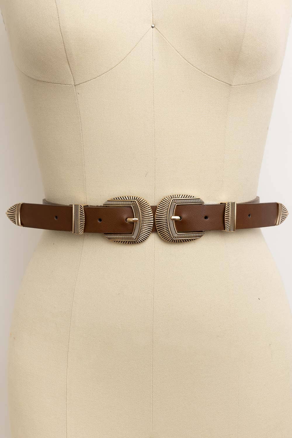 Double Buckle Vegan Leather Belt