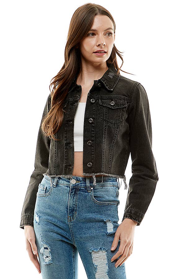 Ladies Corpcut Denim Jacket with Distressed