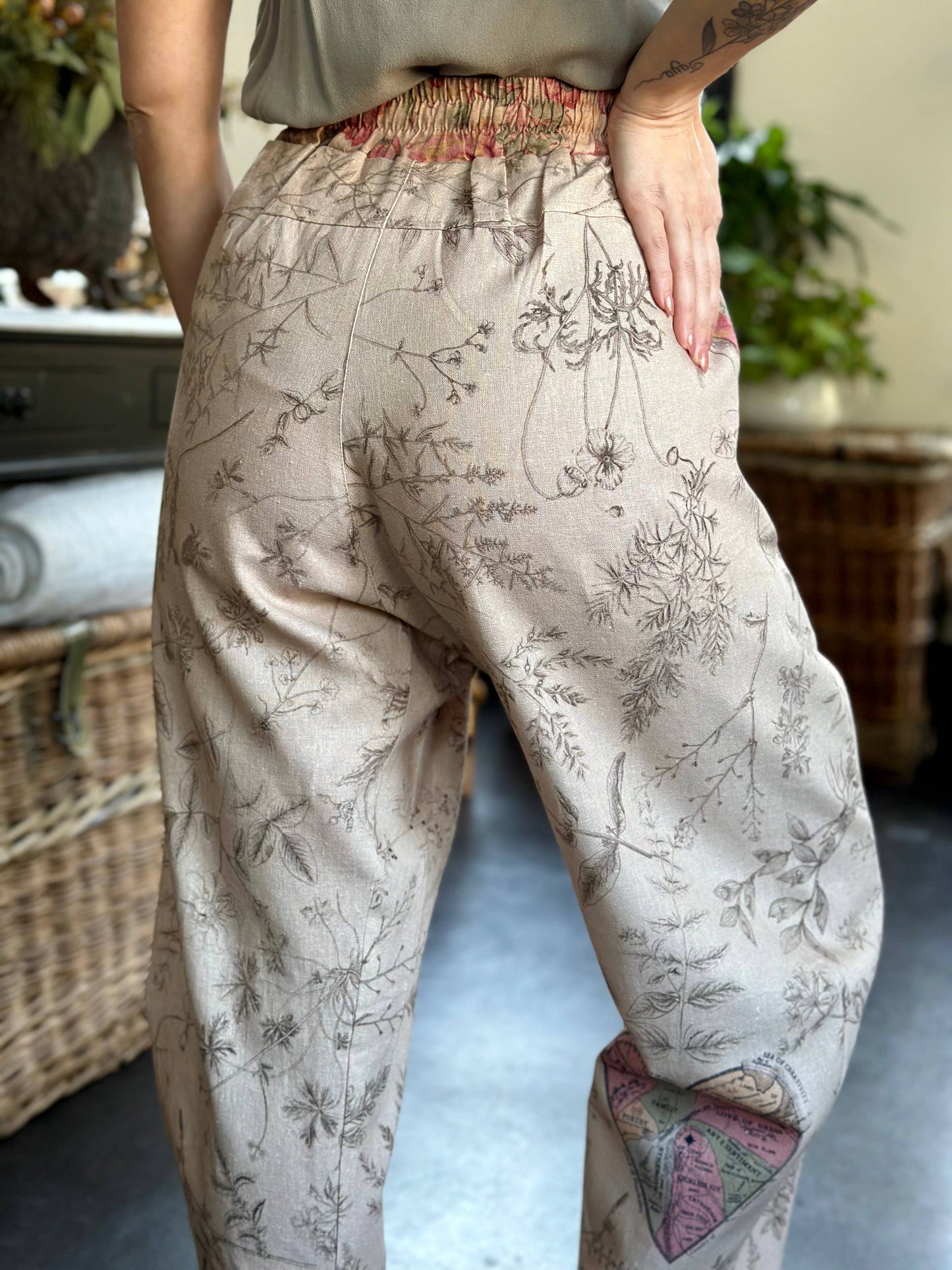 Map of My Heart Printed Boho Artist Pants in Oat