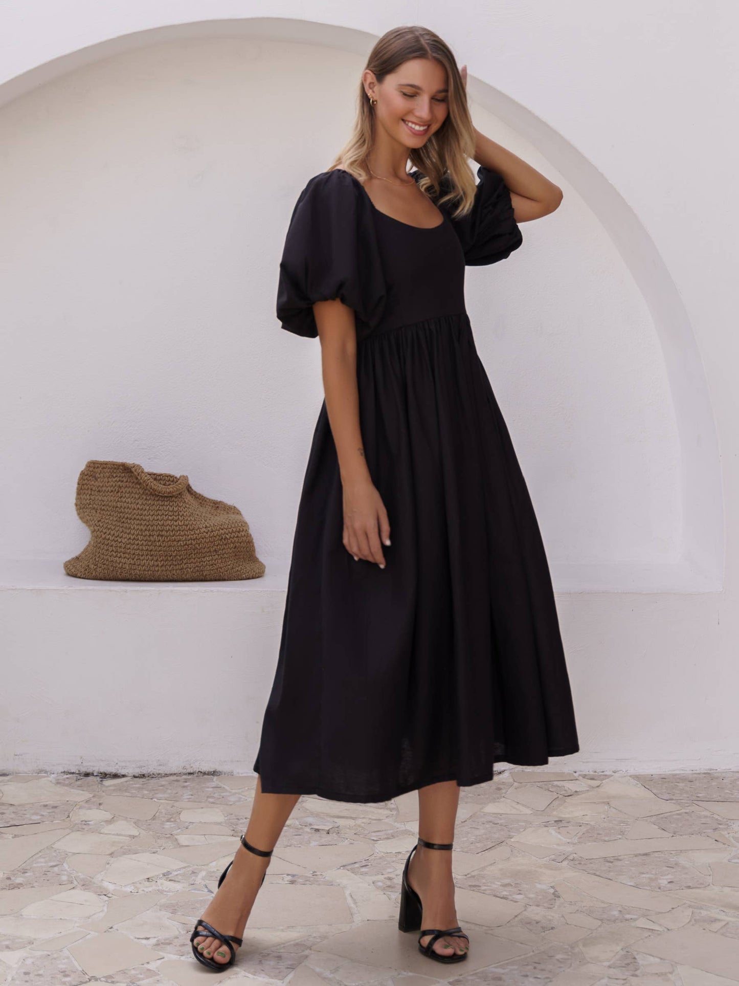 Cherie Puff Sleeve Midi Dress