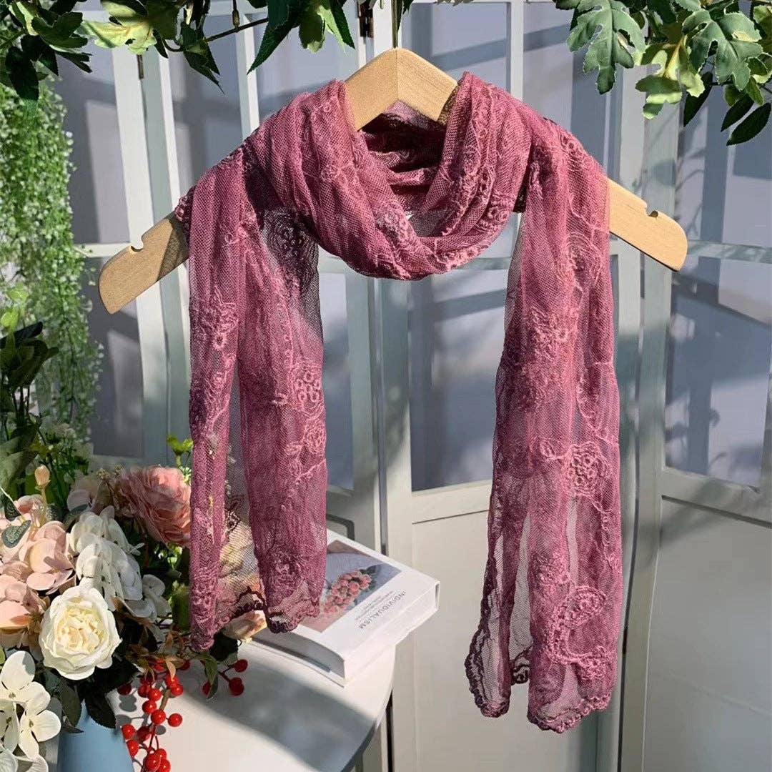 Scravii - Embroidered Lace Small Shawl Scarf