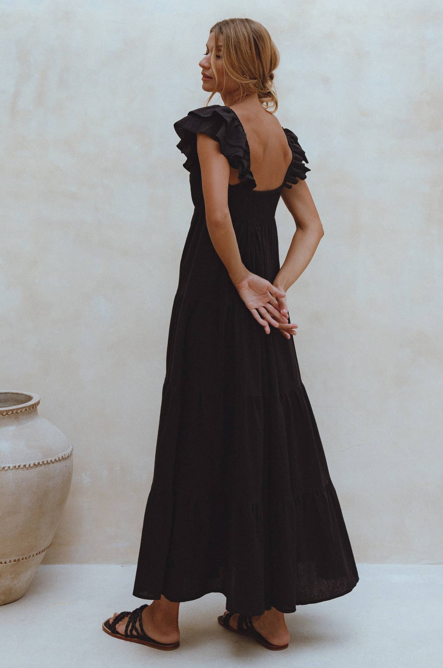 Nymph Bohemian Linen Maxi Dress- Black