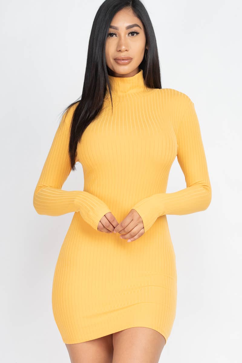 Mock Neck Ribbed Bodycon Dress