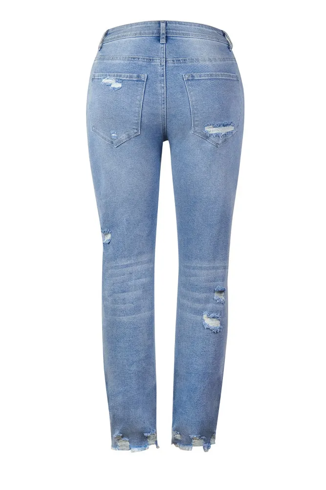 Blue Washed Distressed Pants Jeans