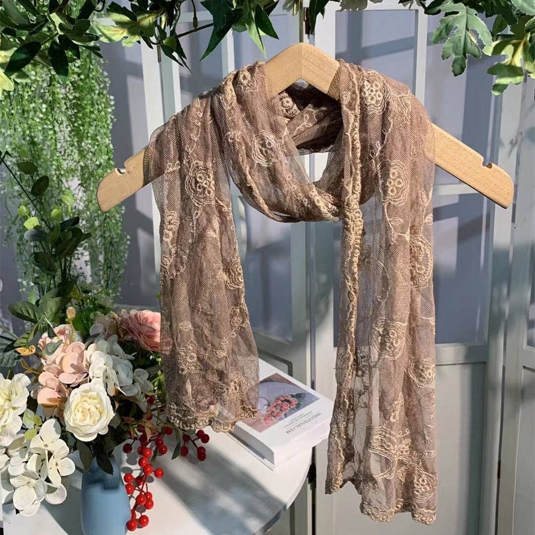 Scravii - Embroidered Lace Small Shawl Scarf