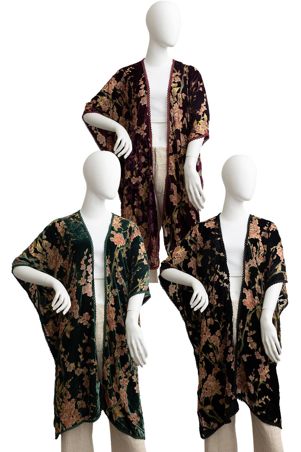 Velvet Blossom Longline Kimono w/ Cinched Armholes