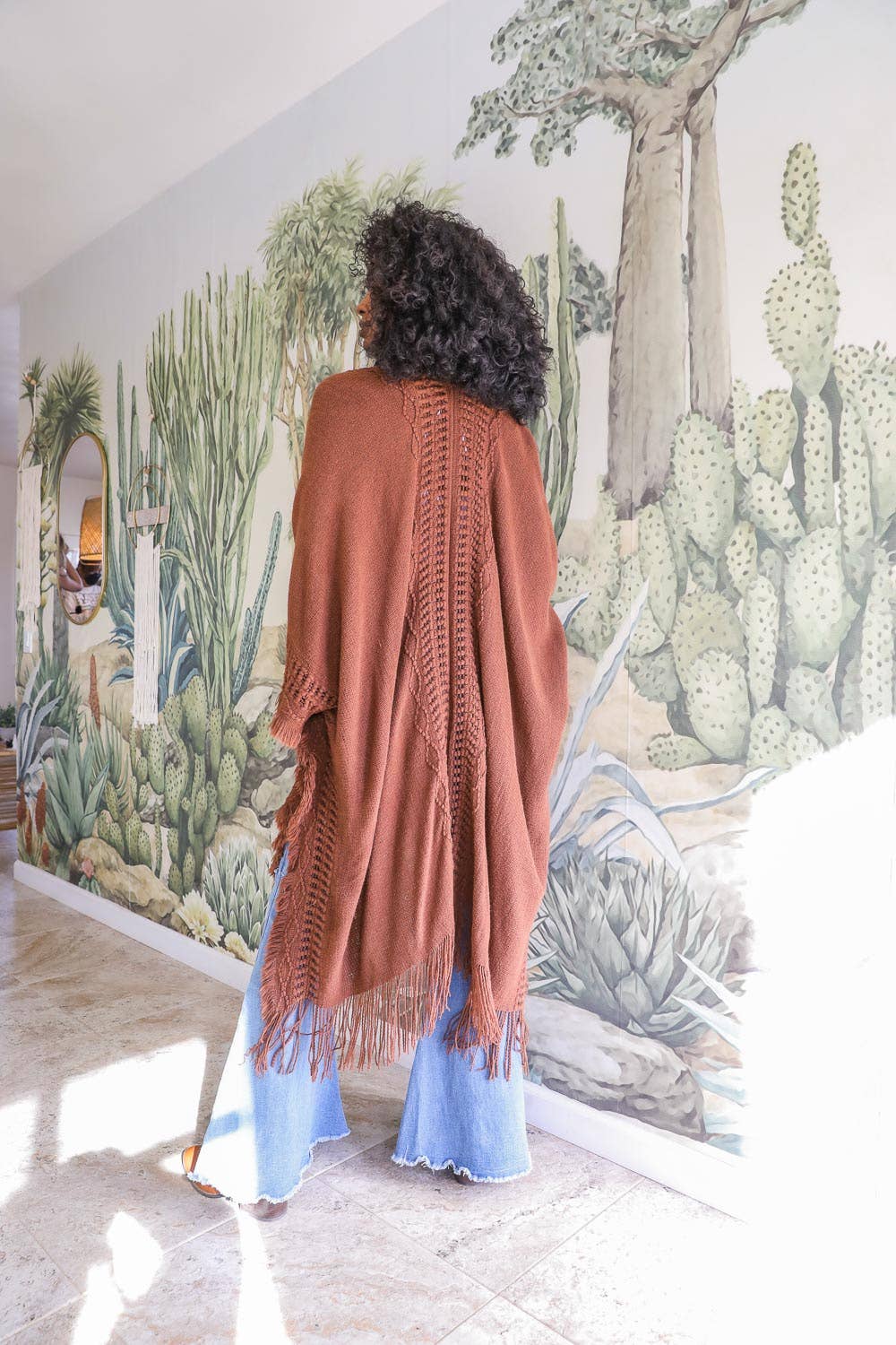 Open Work Frayed Border Bohemian Ruana