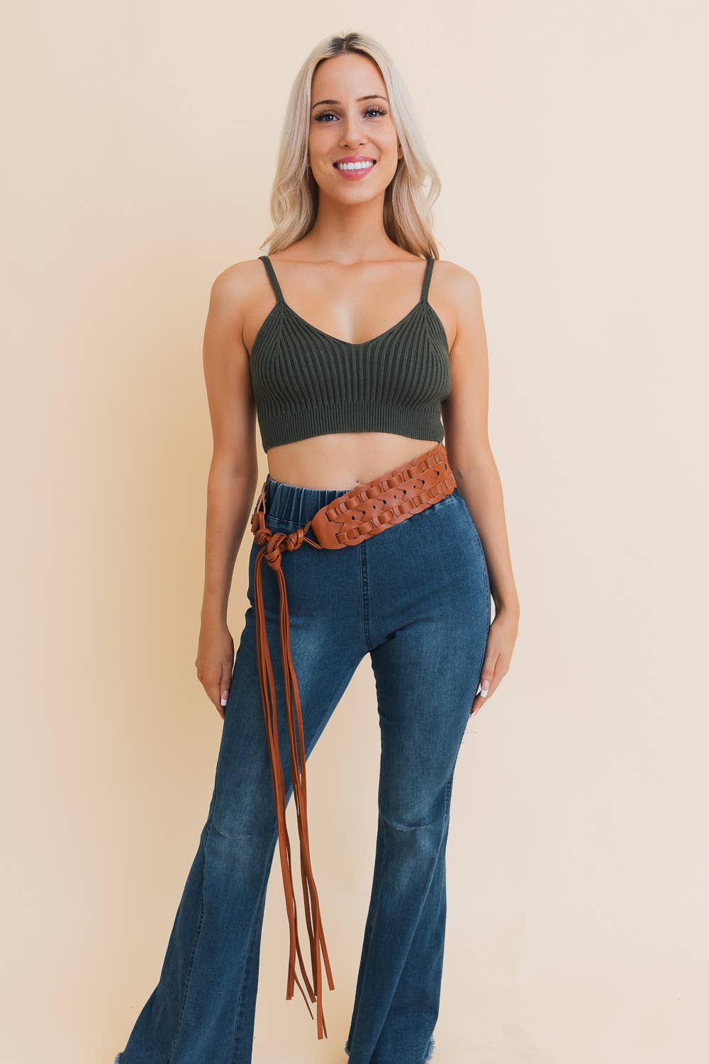 Wide Woven Leather Waist Tie Up Belt