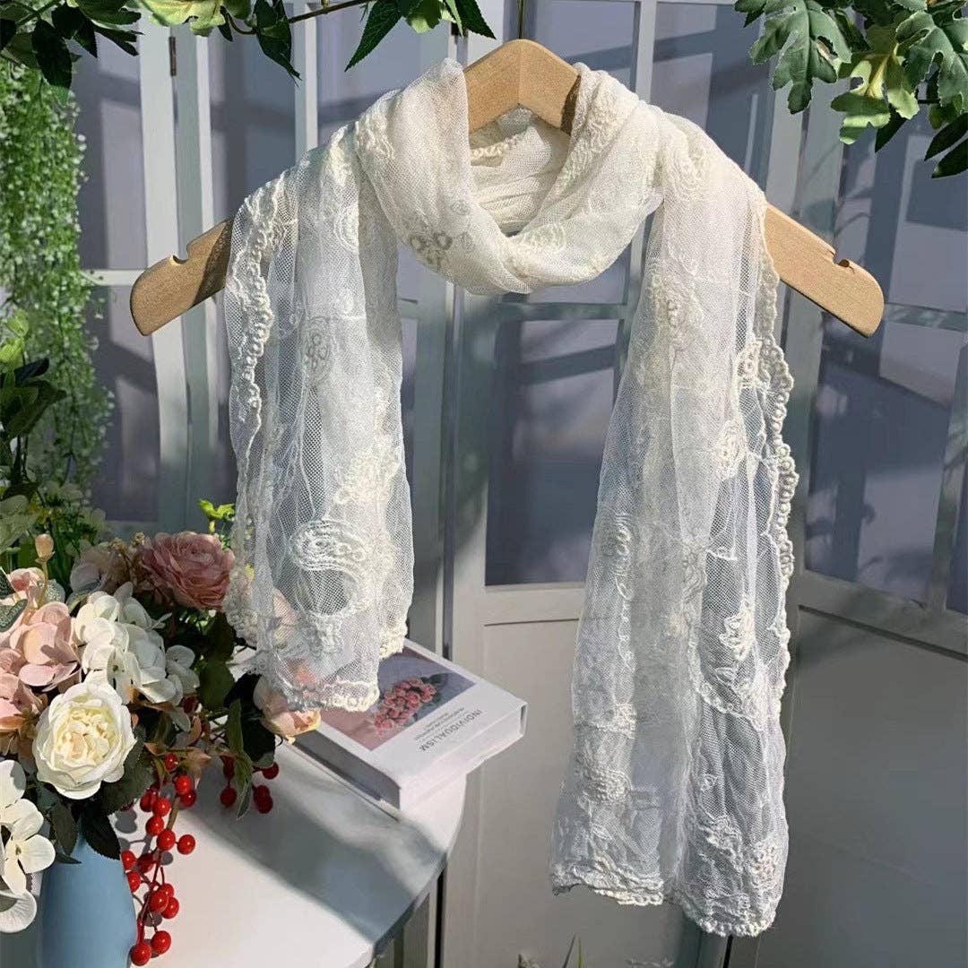 Scravii - Embroidered Lace Small Shawl Scarf