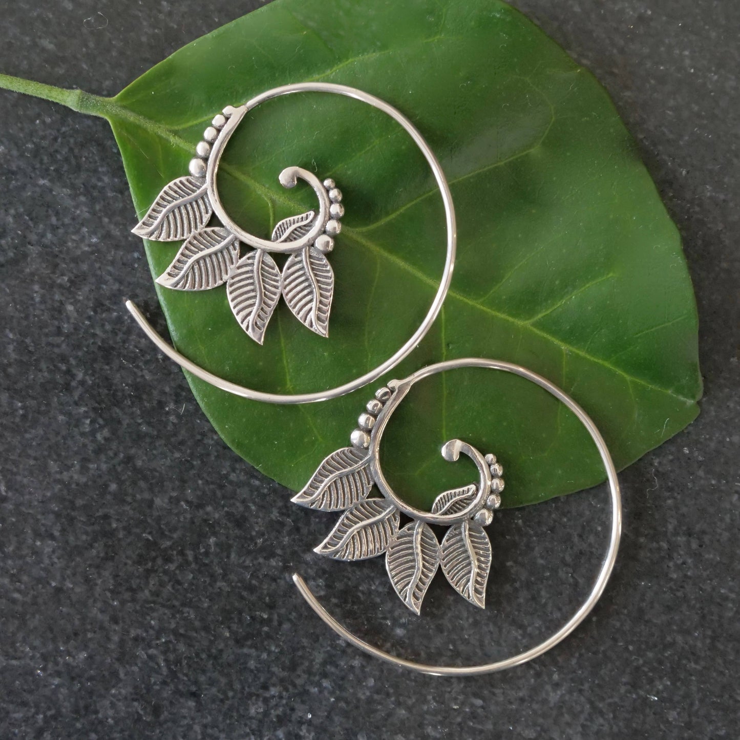 Sterling Silver Four Leaf Spiral Earring