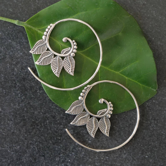 Sterling Silver Four Leaf Spiral Earring