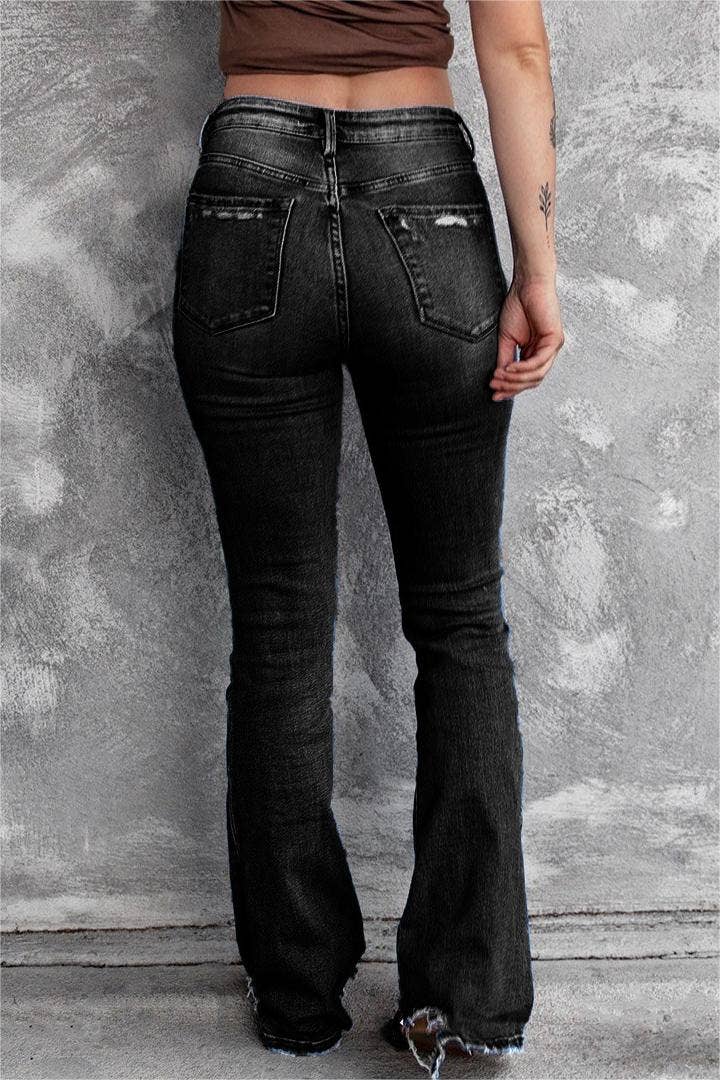 High-Rise Stretch Raw Edge Distressed Jeans