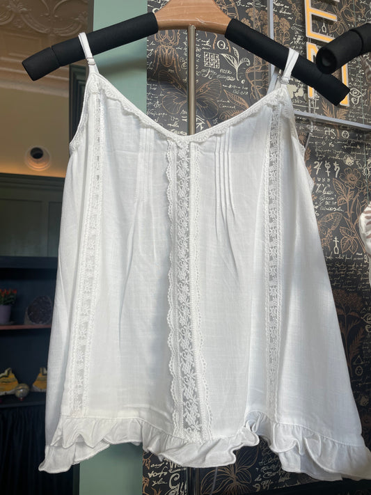 White Spaghetti Strap Lace Trim Tank Top