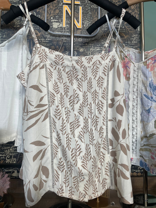 Leaf Print Button Front Tank Top