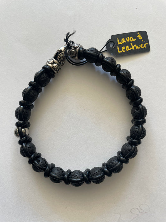 Lava Rock & Leather Mens Bracelet