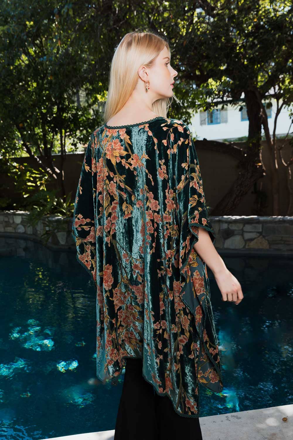 Velvet Blossom Longline Kimono w/ Cinched Armholes