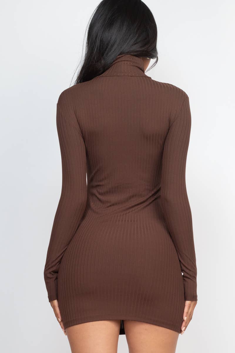 Mock Neck Ribbed Bodycon Dress