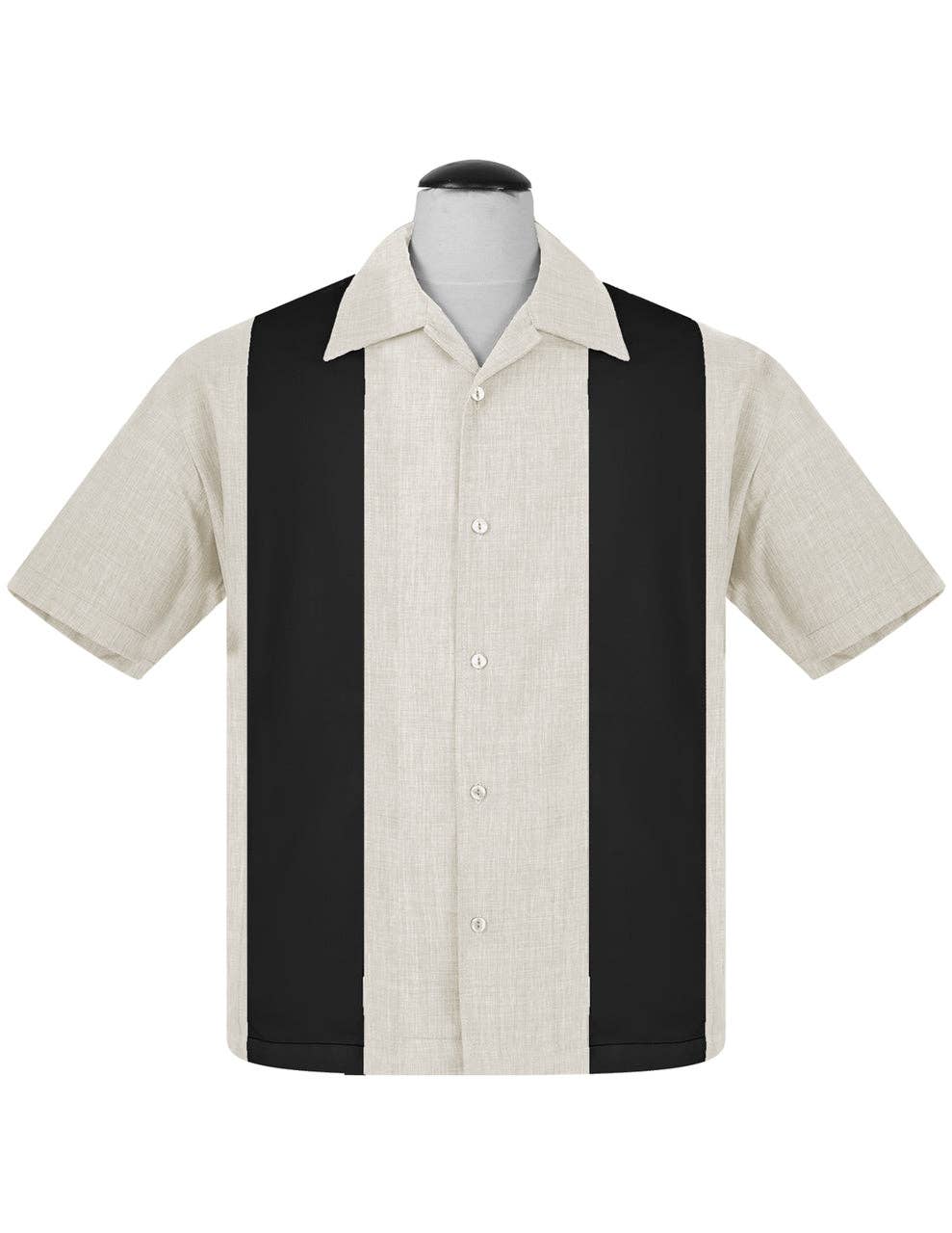 PopCheck Double Panel Bowling Shirt in Stone/Black