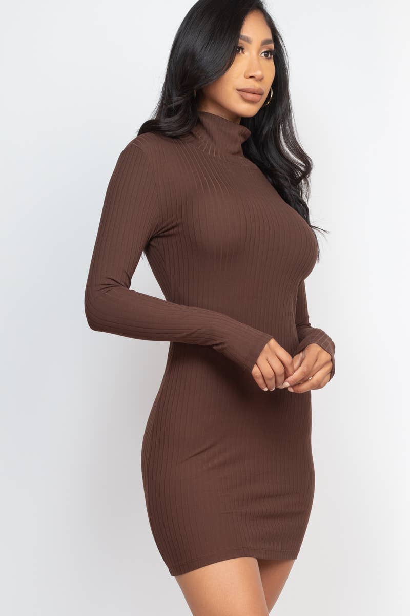 Mock Neck Ribbed Bodycon Dress