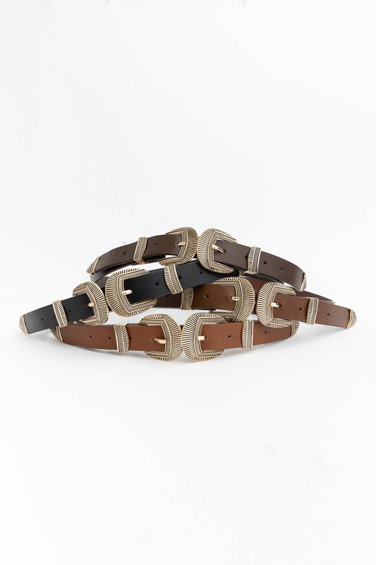 Double Buckle Vegan Leather Belt