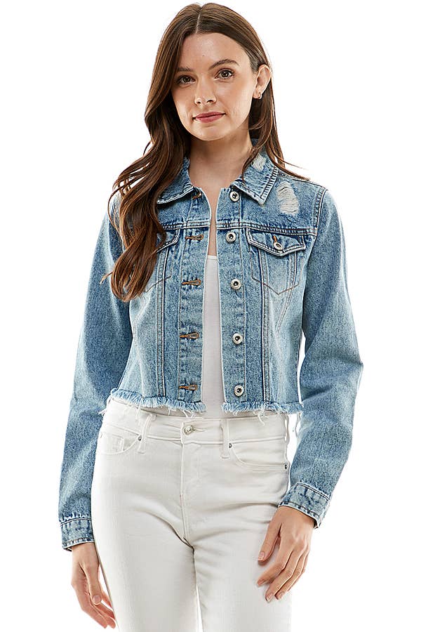 Ladies Corpcut Denim Jacket with Distressed