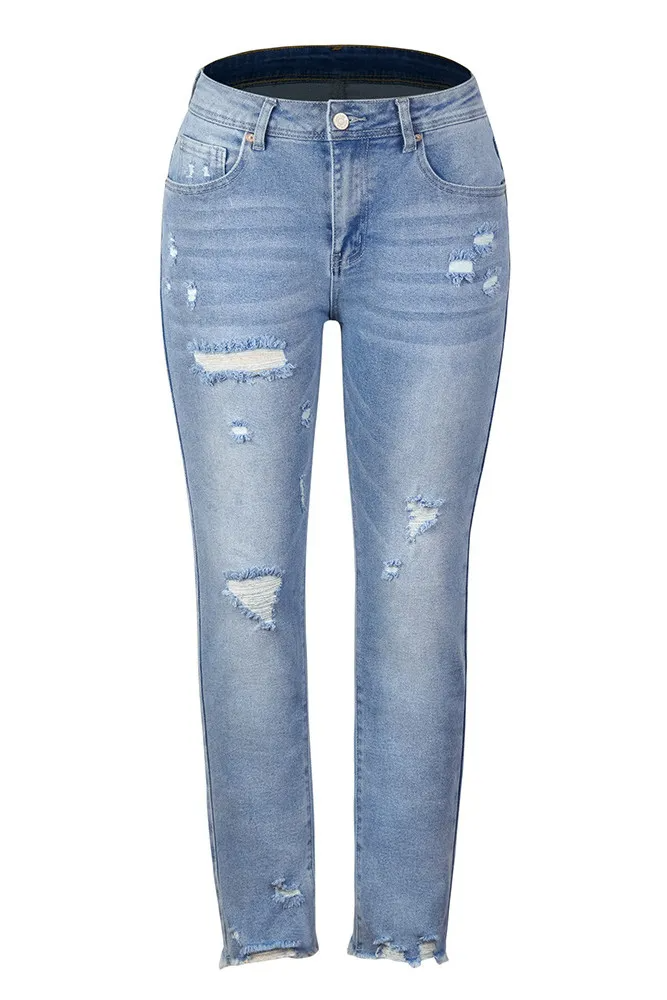 Blue Washed Distressed Pants Jeans