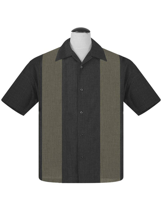 PopCheck Double Panel Bowling Shirt in Charcoal/Bamboo