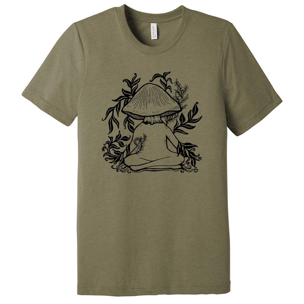 Unisex Meditating Mushroom Tee (Olive Triblend)