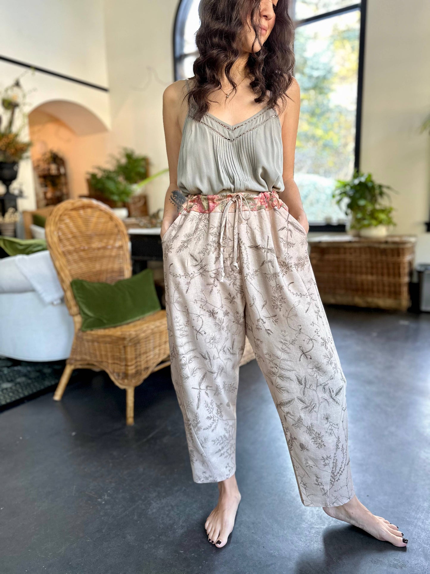 Map of My Heart Printed Boho Artist Pants in Oat