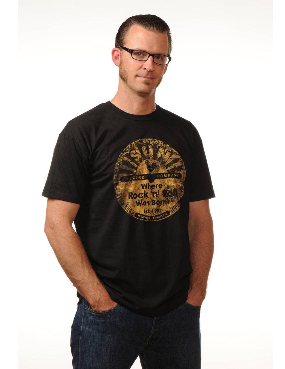 Sun Records Distressed Logo Men's Tee in Black